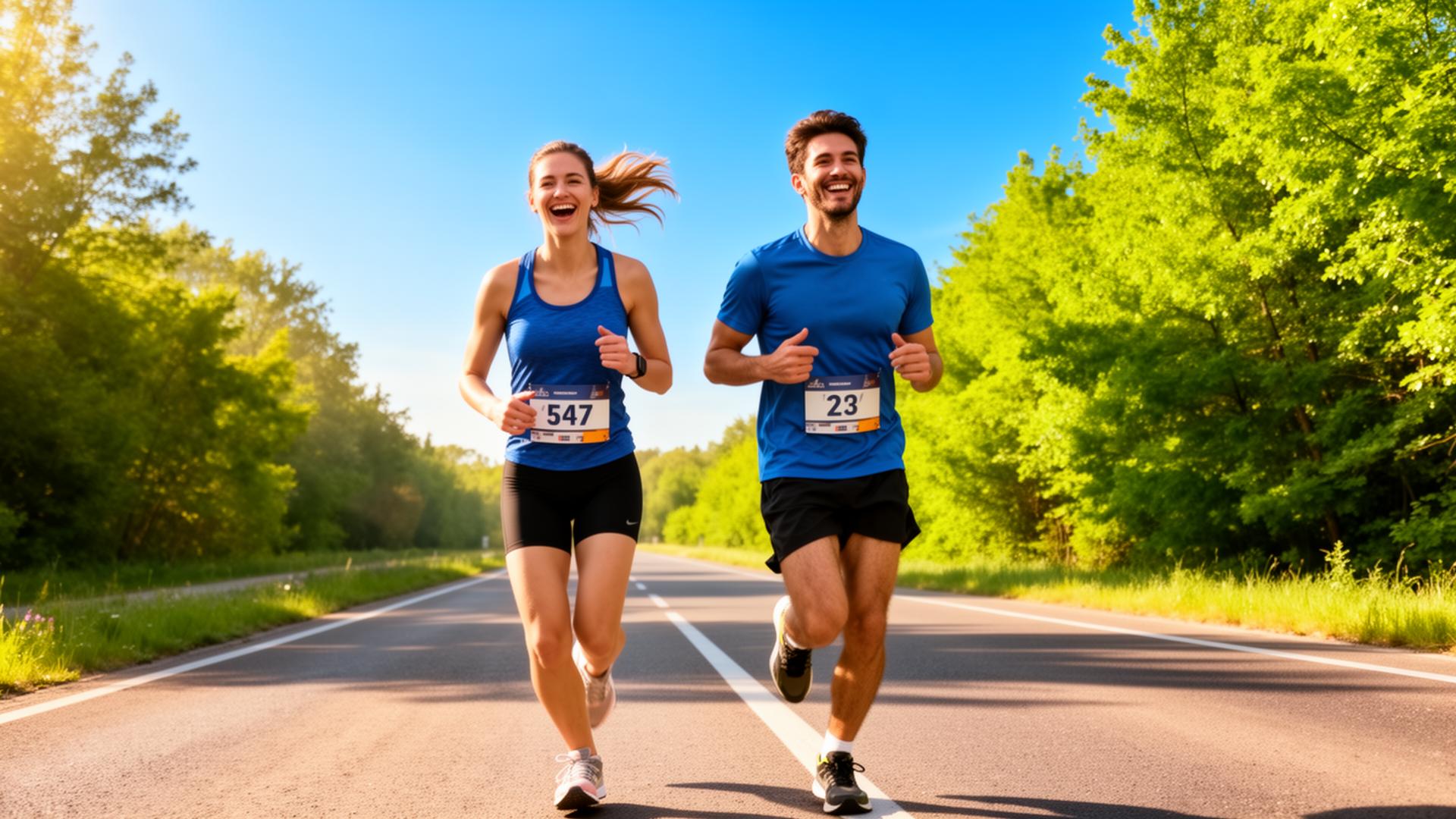 Couples running at sunrise